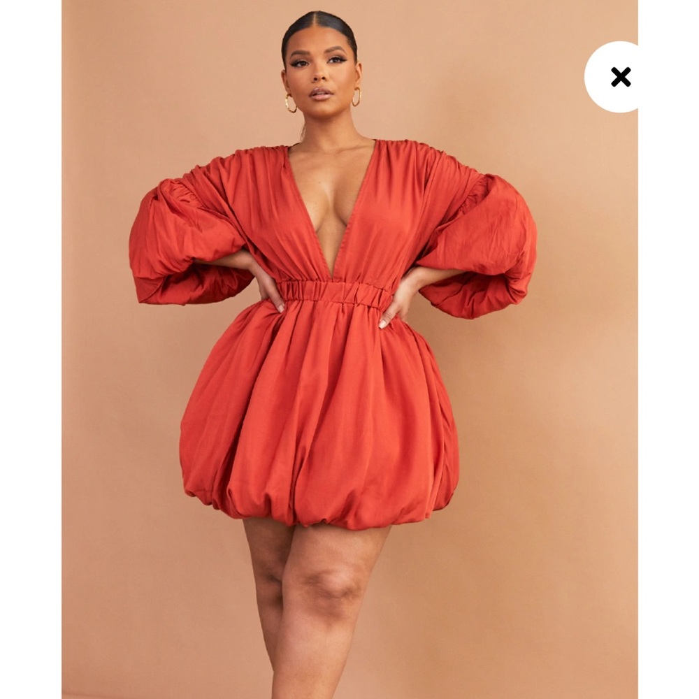 Rust Puff Sleeve Mini Dress | 16